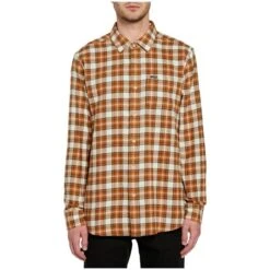Volcom Repeater Long Sleeve Flannel In Brown Shirt