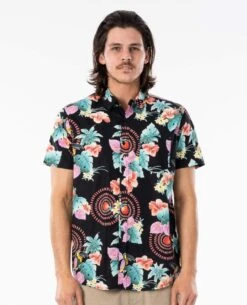 Rip Curl Beach Party In Black Woven Shirt