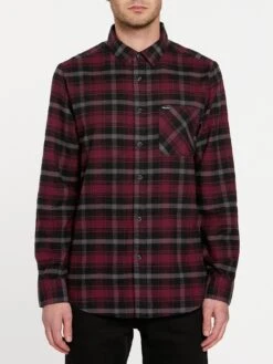 Volcom Caden Plaid Long Sleeve Flannel In Port (Por) Shirt